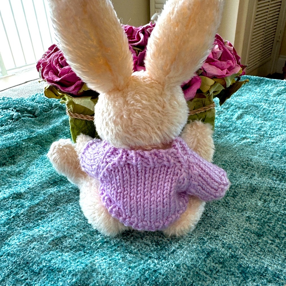 PLUSH BUNNY with Adorable Flower Purple Sweater - Picture 3 of 3